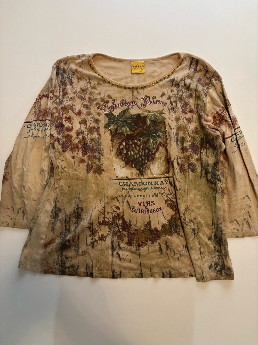 Y2K all over print wine Chardonnay women’s floral top